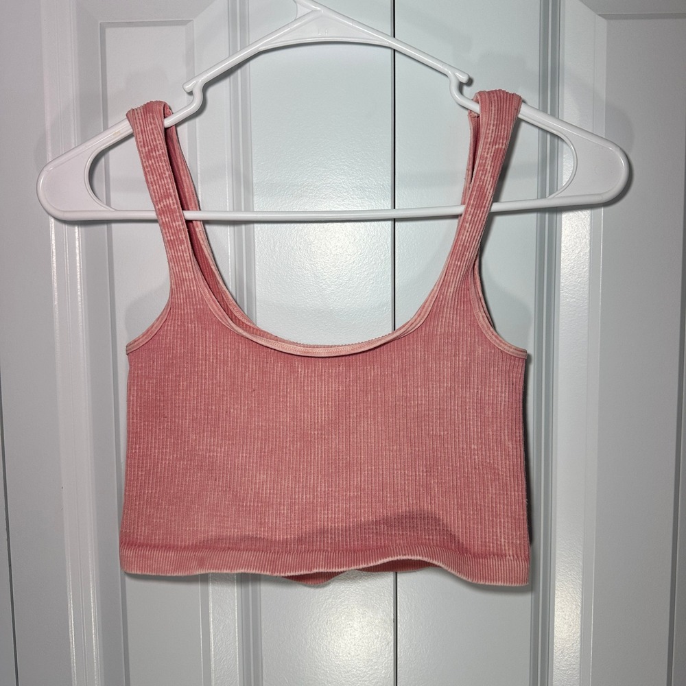 Free People Movement Happiness Runs Square Neck Crop Womens S/M Pink Acid Wash - Picture 1 of 2